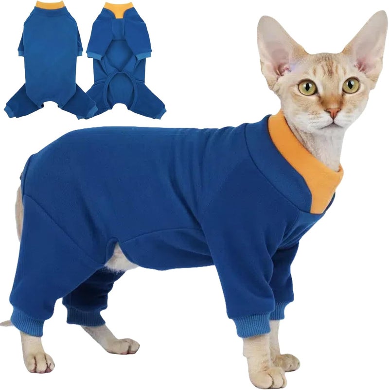 T'CHAQUE Sticky Hair Cat Onesie - Soft Long Sleeve Cat Pajamas, Anti-Shedding,Surgery Recovery Suit, Wound Protection & Preventing Licking, Kitten Sweaters for Male Female, Blue-XS - Image 1